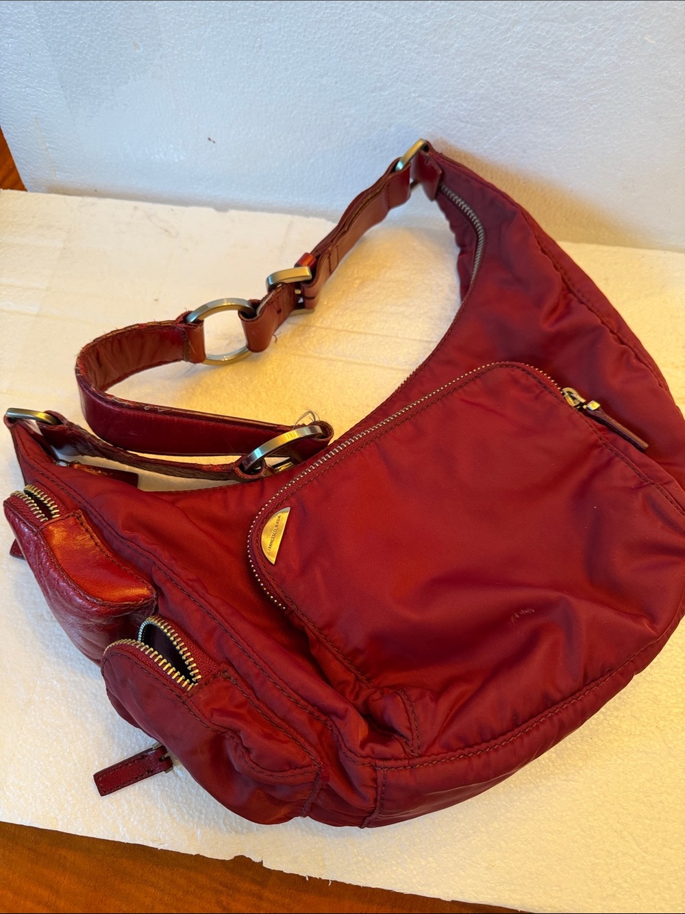 Francesco Basia Maroon Shoulder Hobo Bag with silverHardware/ leather trim